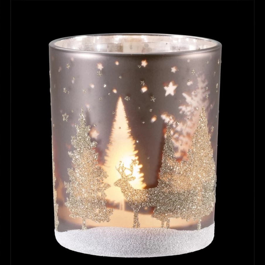 Käthe Wohlfahrt Taupe Tealight Holder "Deer In The Forest" 10Cm Ceramic Candle Votive Deer Decor