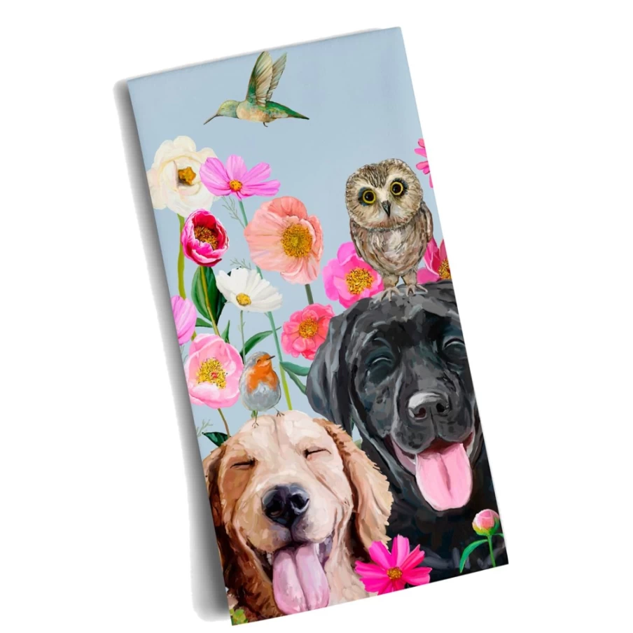 "Käthe Wohlfahrt Dogs And Birds Cotton Tea Towel – Decorative Kitchen Towel"