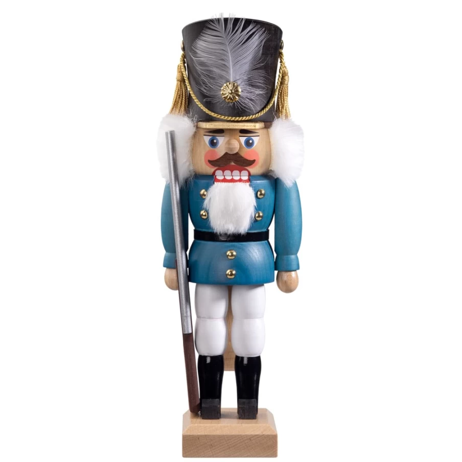 HODREWA Blue Nutcracker Soldier Figurine - 11.8 Inch Christmas Decoration, German Wooden Toy Guard, Holiday Collectible