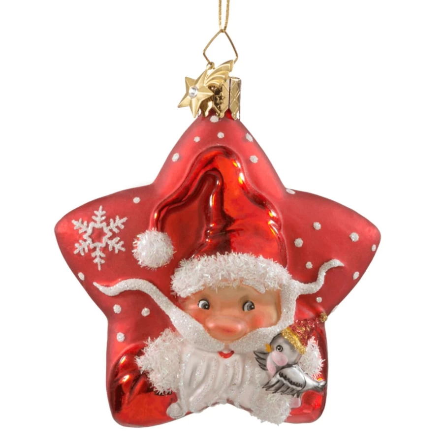 "Poesie in Glas Portrait Star Santa Christmas Ornament – Handmade Glass Decor"