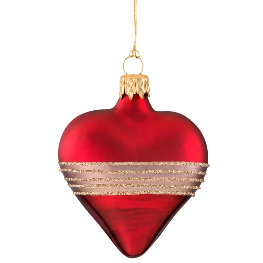 Käthe Wohlfahrt Heart Dark Red Matt and Glitter Ribbon Decorative Ornament