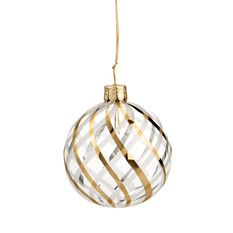 Käthe Wohlfahrt Gold-White Net Pattern Glass Bauble Ornament, 6cm Clear Christmas Decoration