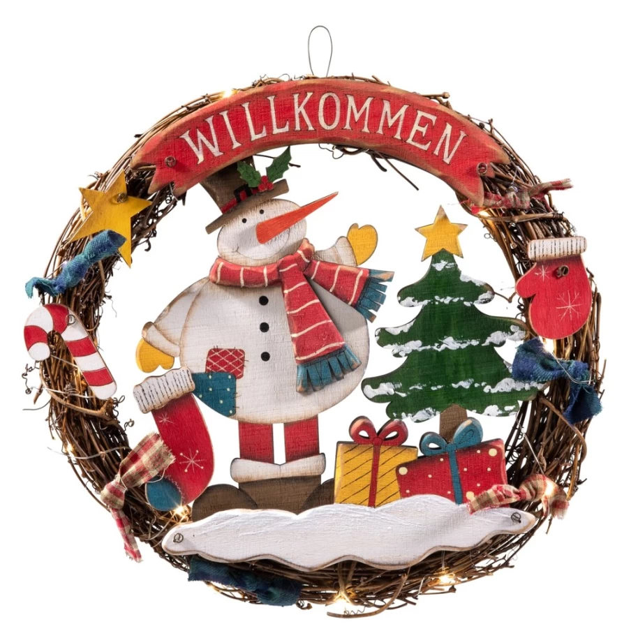 Käthe Wohlfahrt Snowman Christmas Wreath "Snowman's Presents" Holiday Decoration