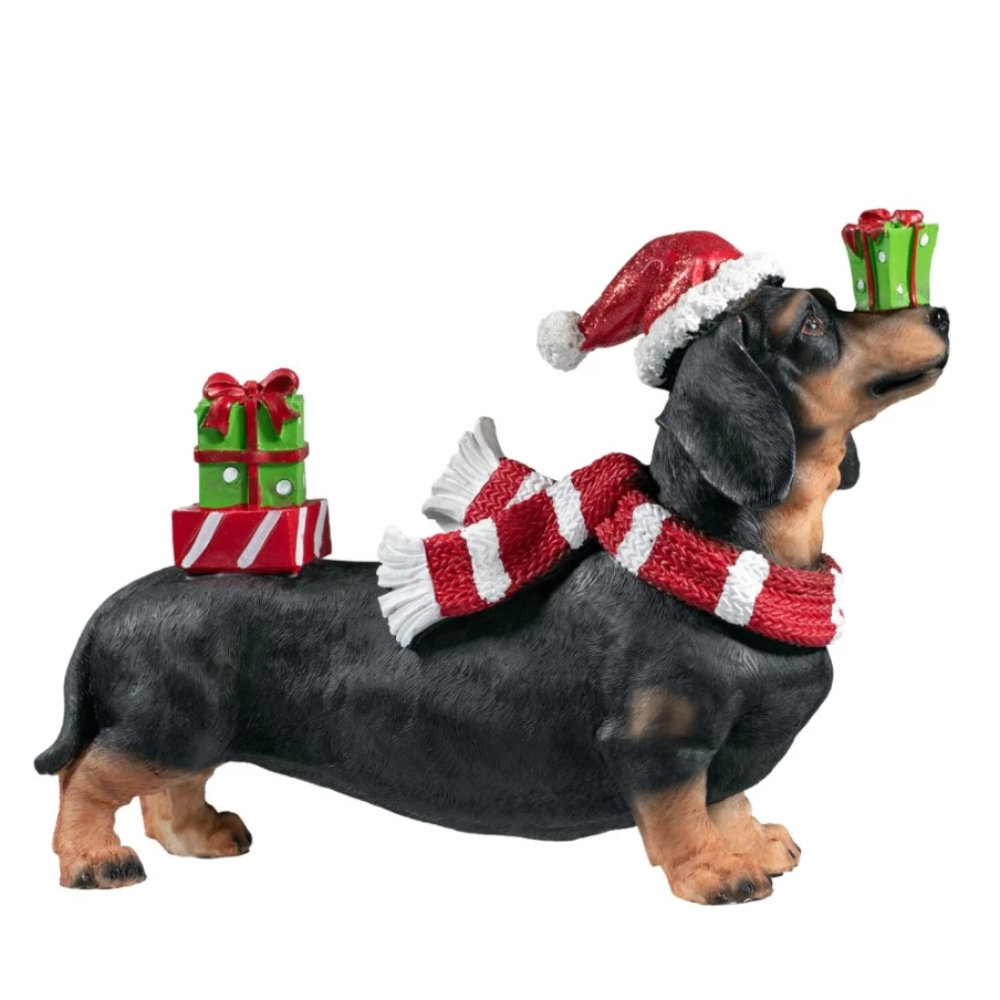 "Käthe Wohlfahrt Handmade Dachshund Figurine with Gifts – Collectible German Christmas Ornament"