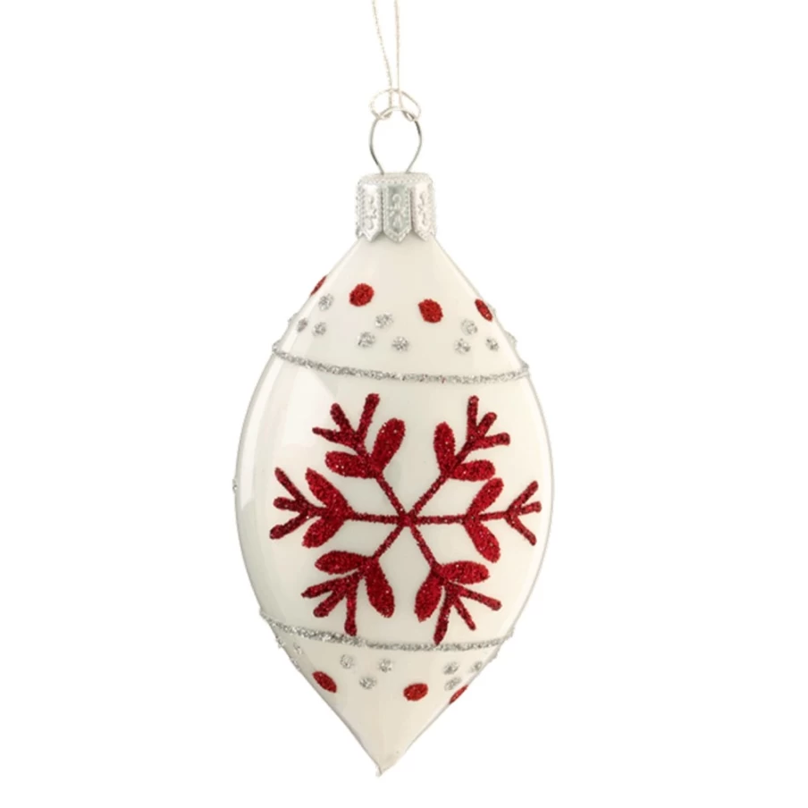 "Käthe Wohlfahrt Olive White Christmas Ornament with Red Flakes – Handcrafted Holiday Decoration"