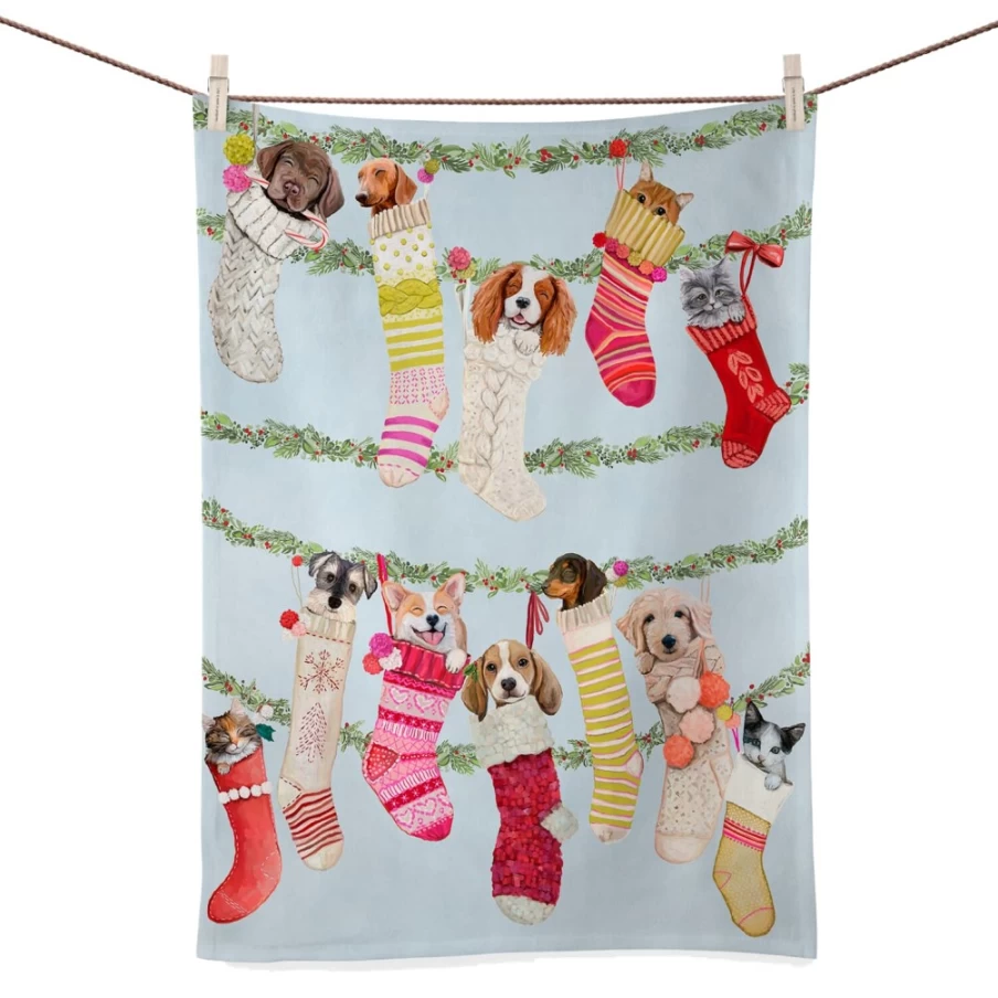 Käthe Wohlfahrt Christmas Sweet Stockings Tea Towel - Holiday Kitchen Decor
