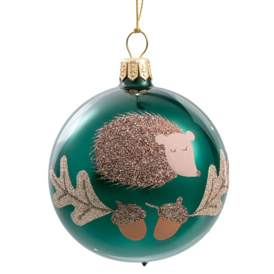 Käthe Wohlfahrt Green Glass Hedgehog Ornament, 7cm Christmas Bauble Decoration