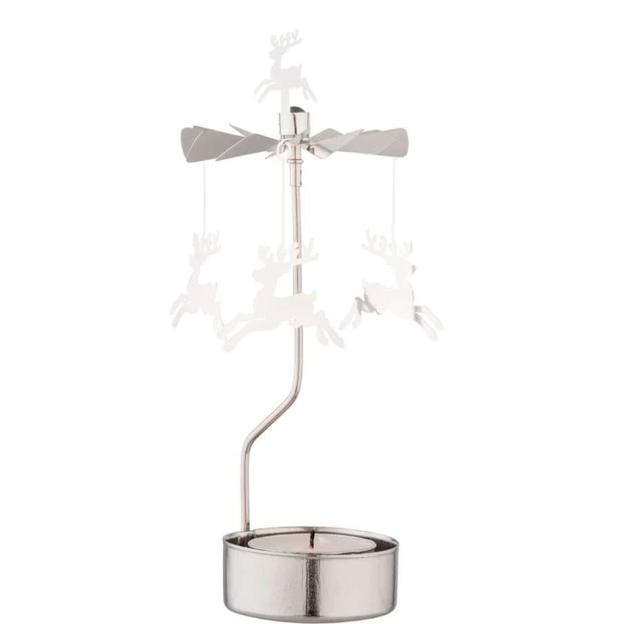 Käthe Wohlfahrt Silver Reindeer Tealight Carousel - Handmade German Christmas Decoration