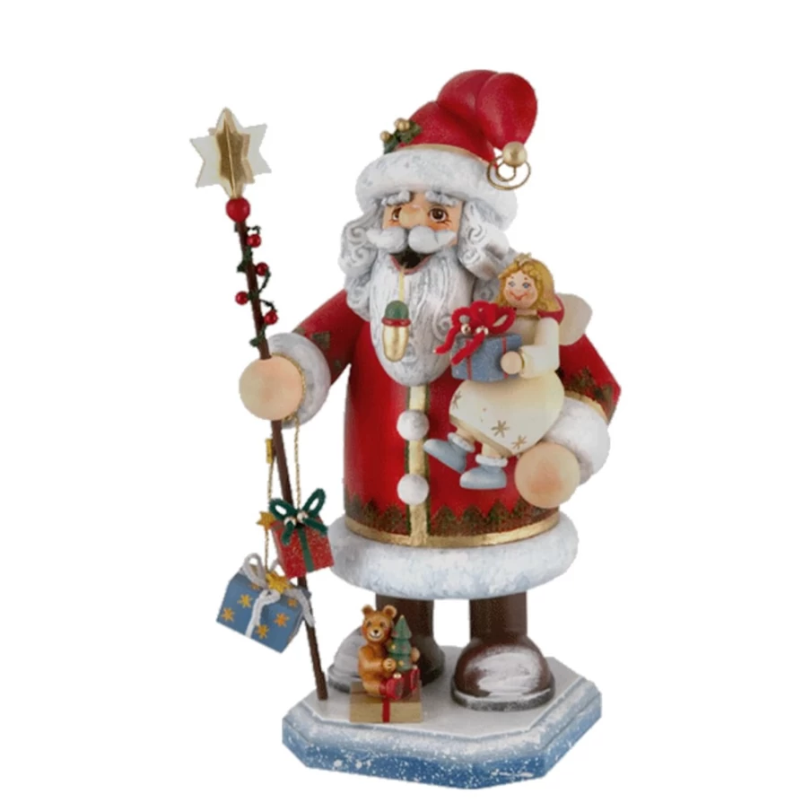 Käthes Original Holzknoddl "Santa With Angel" Incense Smoker - Handcrafted German Christmas Decor