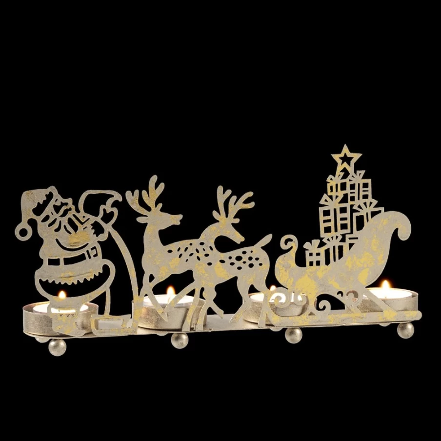 Käthe Wohlfahrt Gold Reindeer Sleigh Tealight Holder - Christmas Decorative Candle Stand