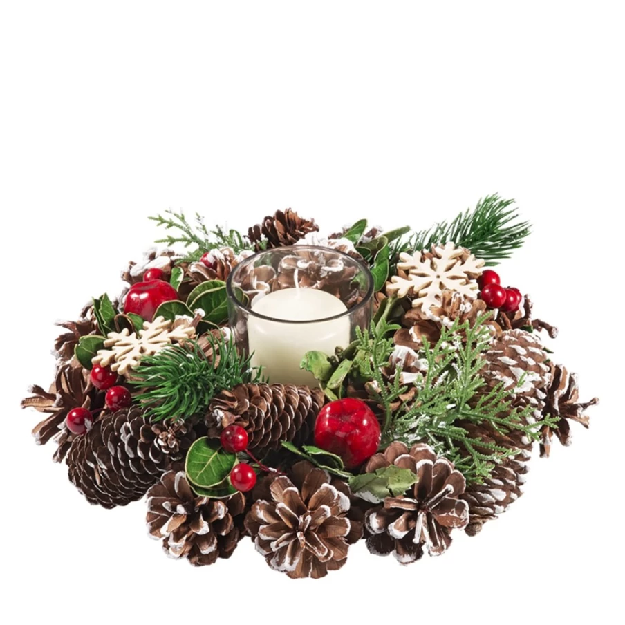 "Käthe Wohlfahrt Festive Red Fruit & Pine Cone Candle Holder for Christmas Decor"