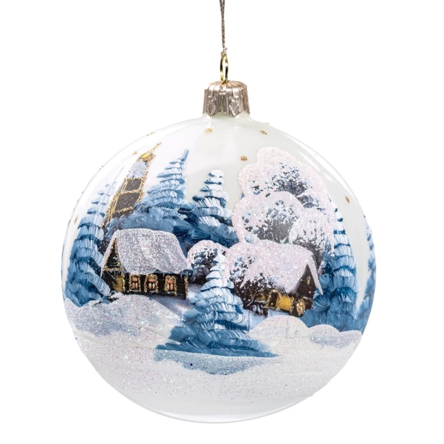 Käthe Wohlfahrt White Winter Village Glass Bauble – 10 cm Handmade Christmas Ornament