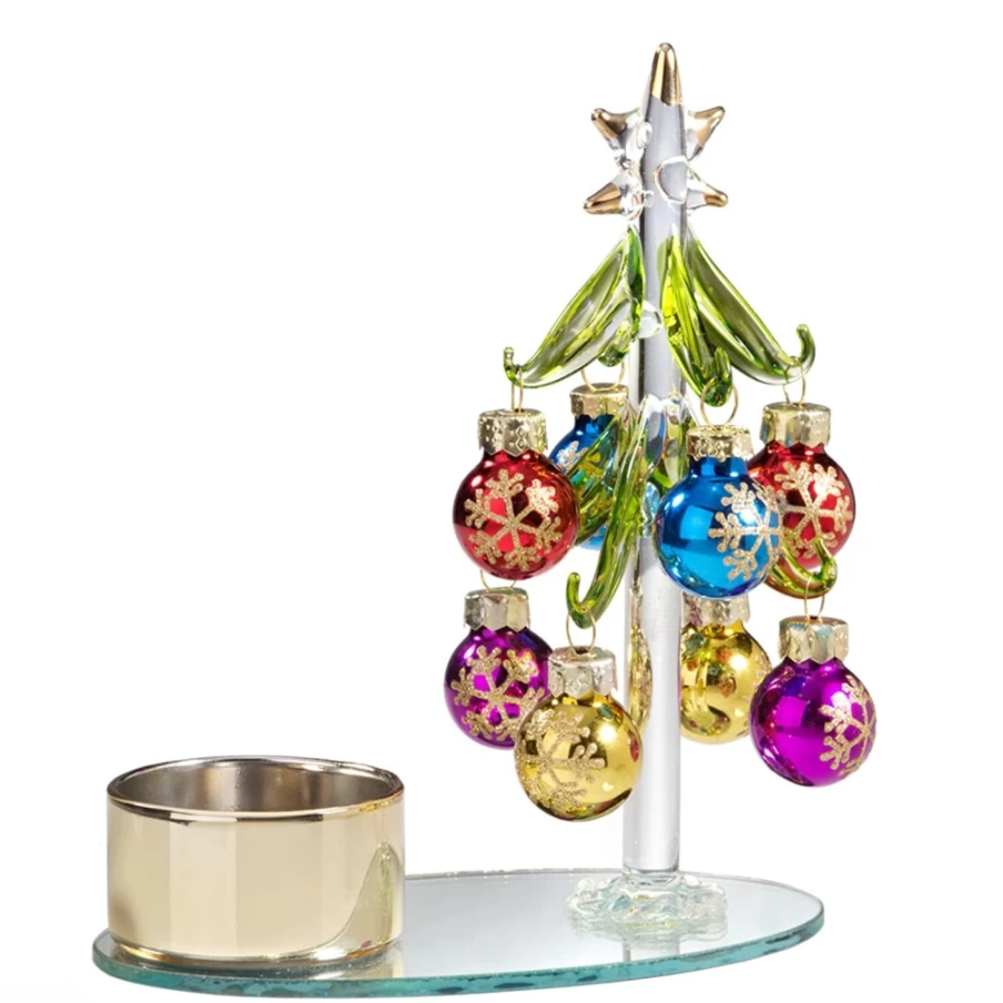 "Käthe Wohlfahrt Gold Glass Tealight Holder with Colorful Baubles - Christmas Tree Decoration"