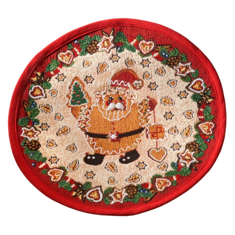 "Käthe Wohlfahrt Gingerbread Christmas Tablecloth with Santa Design – 12.6 Inch Round Holiday Dining Decor"