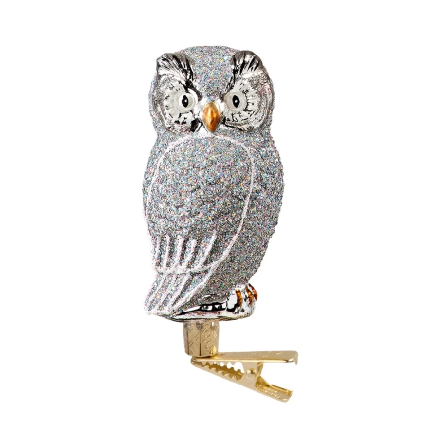 "Poesie in Glas Owl Silver On Clip – Elegant Silver Owl Hair Clip"