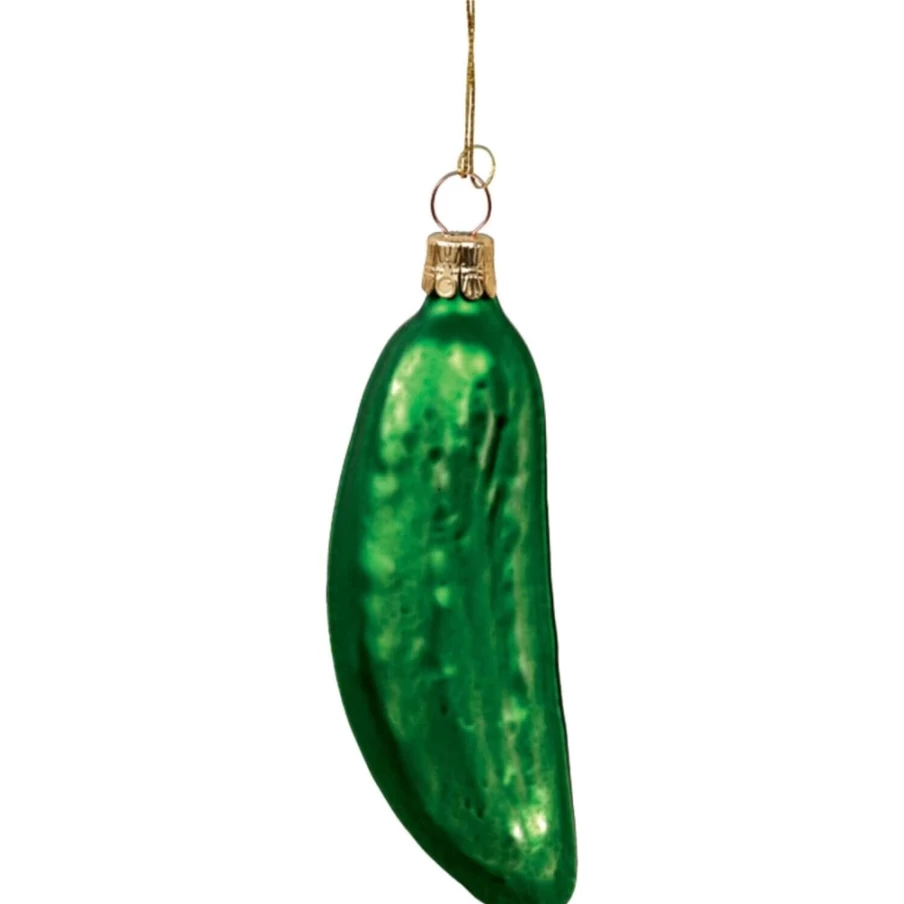 Käthe Wohlfahrt Christmas Pickle Ornament - 9cm Green Glass Decoration for Holiday Tree