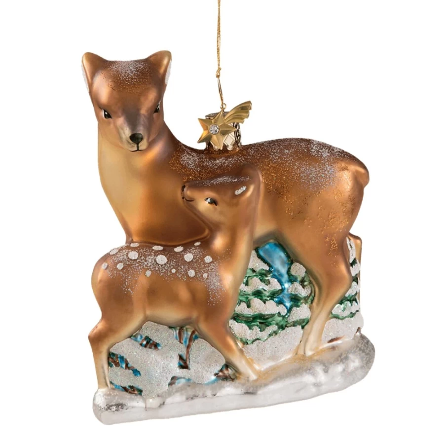 "Poesie in Glas Deer With Fawn Figurine - Handcrafted Glass Animal Decor"