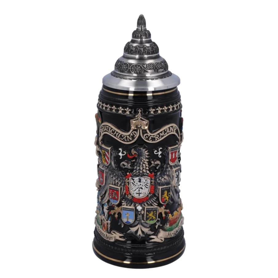 Käthe Wohlfahrt Gold-Trimmed 0.4L Beer Stein with Tin Lid – City Arms Design