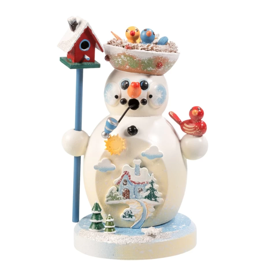 Käthes Original Wooden Snowman "Chirping Of The Birds" Incense Smoker – Handcrafted German Christmas Decor