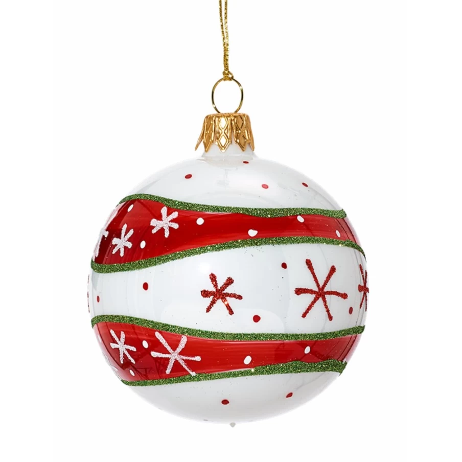 Käthe Wohlfahrt Opal Glass Bauble with White, Red, and Green Glimmer – 7cm Christmas Ornament