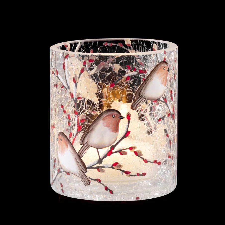 Käthe Wohlfahrt Tealight Holder "Robin Family" - 10cm Handmade Christmas Decoration