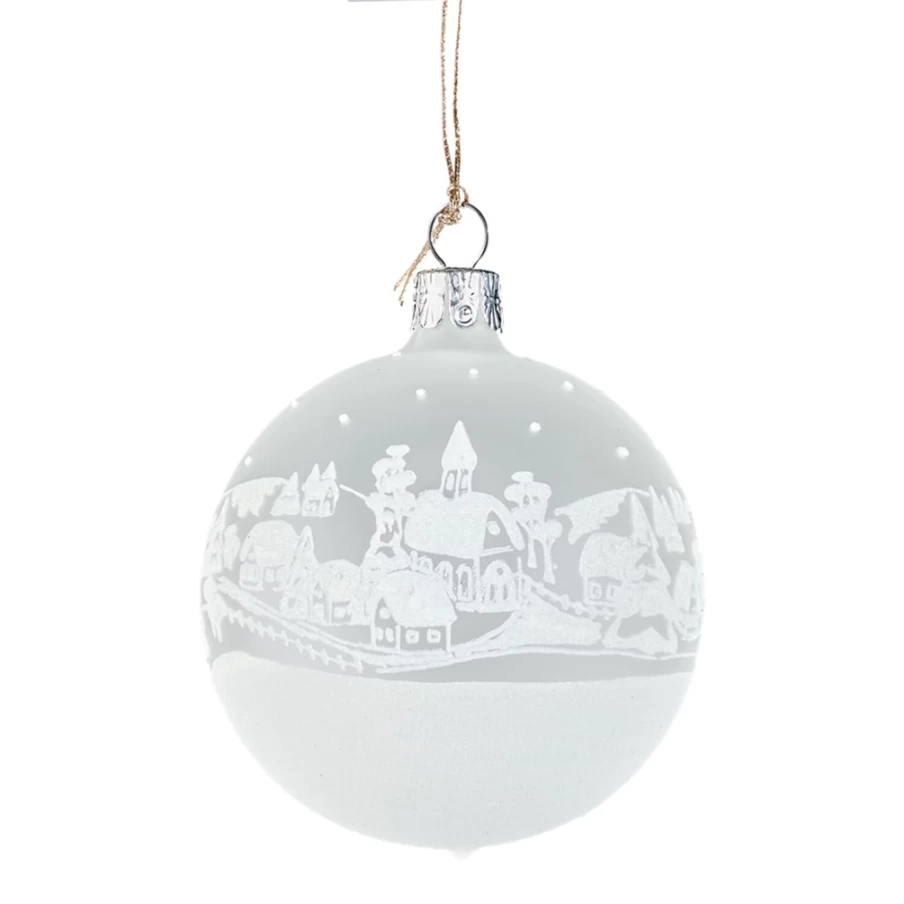 Käthe Wohlfahrt White Matt Glass Christmas Village Bauble Ornament, 7cm Holiday Decoration