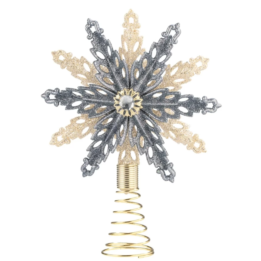 Käthe Wohlfahrt Champagne and Anthracite Snowflake Christmas Tree Topper for Holiday Decor