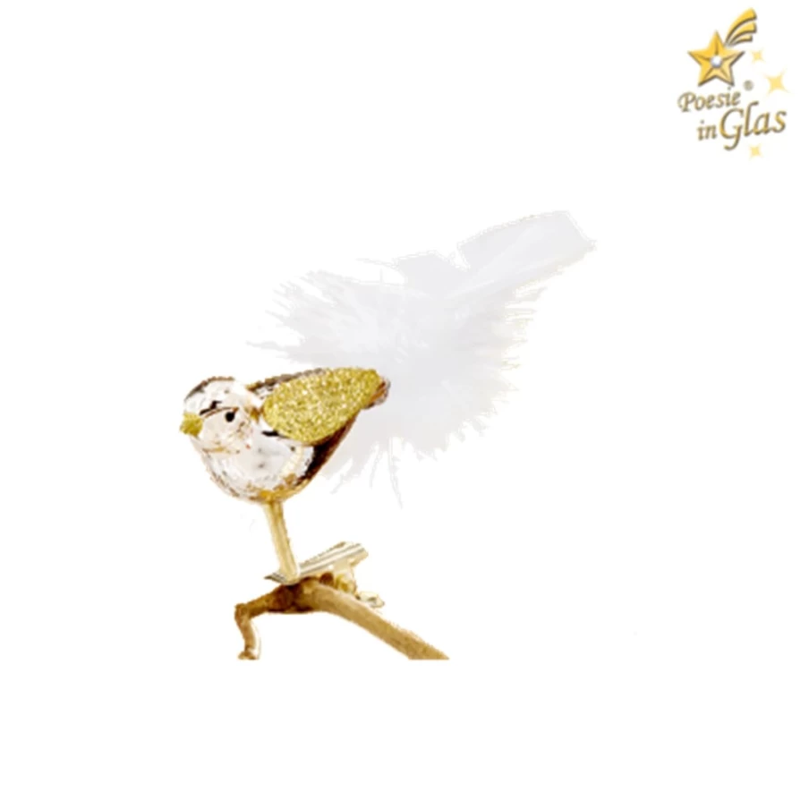 "Poesie in Glas Gold-Toned Glass Bird Figurine – Elegant Home Decor"