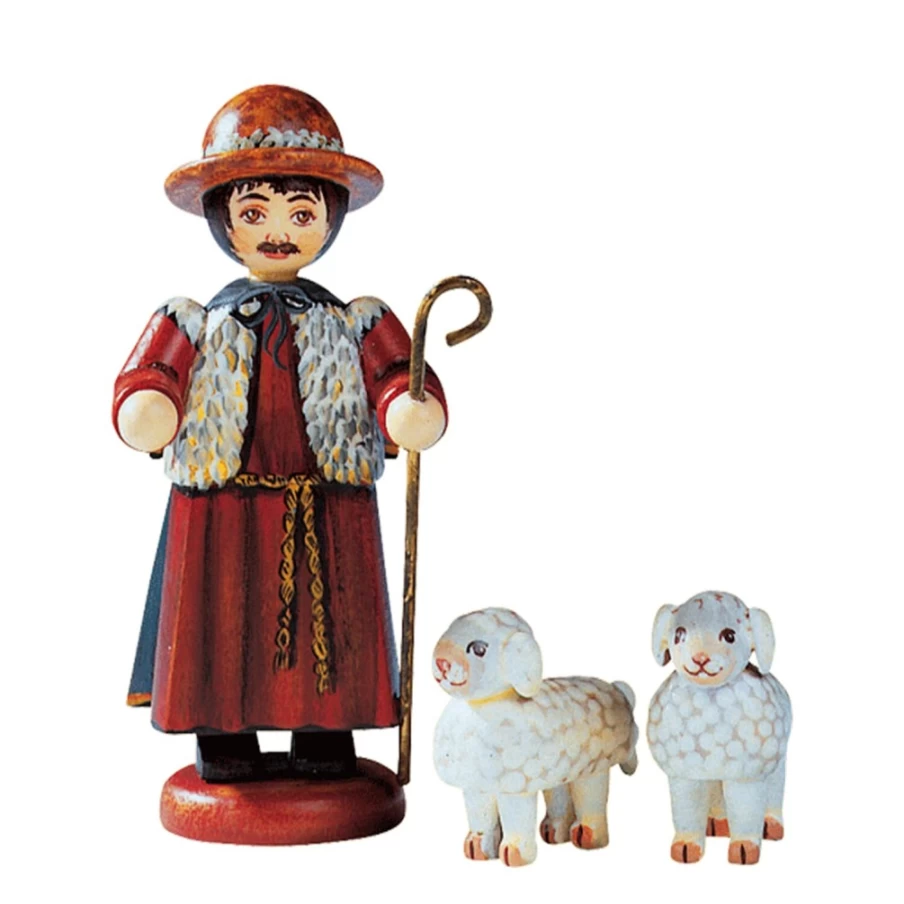 "Kindertraum Shepherd With Two Sheep Figurine - Handcrafted Collectible Statue"