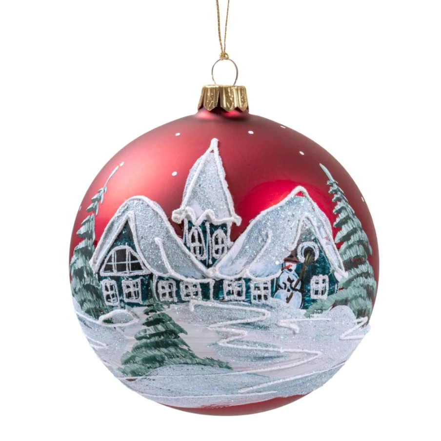 Käthe Wohlfahrt Red Matt Glass Bauble - 10cm Winter Village Christmas Ornament