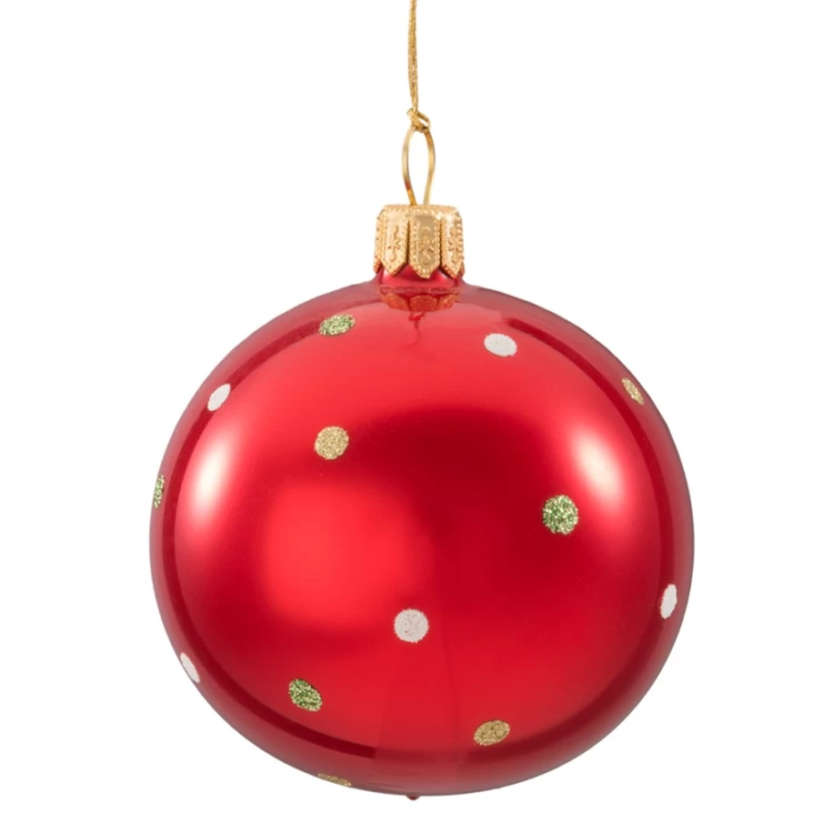 "Käthe Wohlfahrt Red Opalescent Glass Bauble with Dots – 7cm Christmas Ornament"