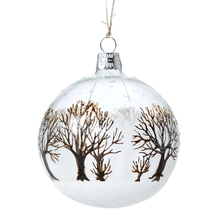 Käthe Wohlfahrt 8Cm Clear Glass Bauble with Brown Tree Design - Christmas Ornament