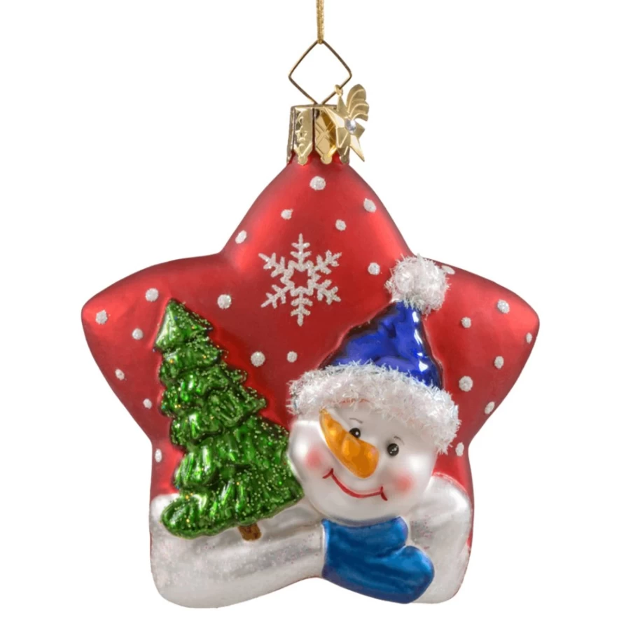 "Poesie in Glas Snowman Portrait Star - Handmade Christmas Ornament"