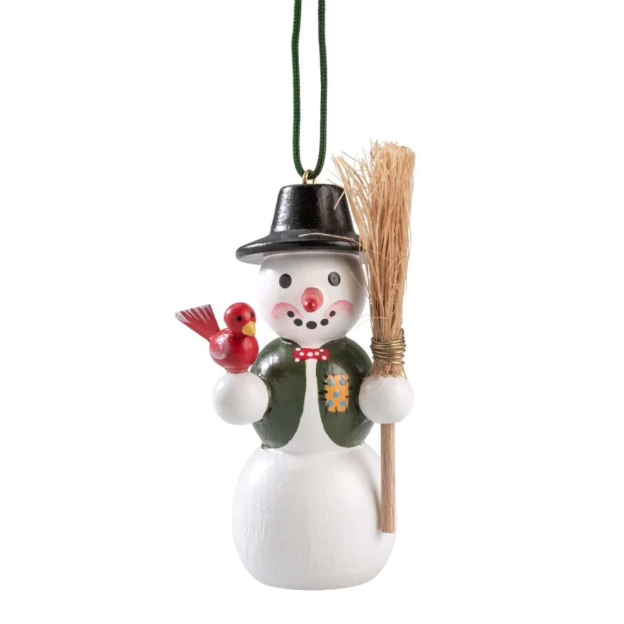 "Käthes Original Handcrafted Snowman Ornament with Red Birds - Christmas Decoration"