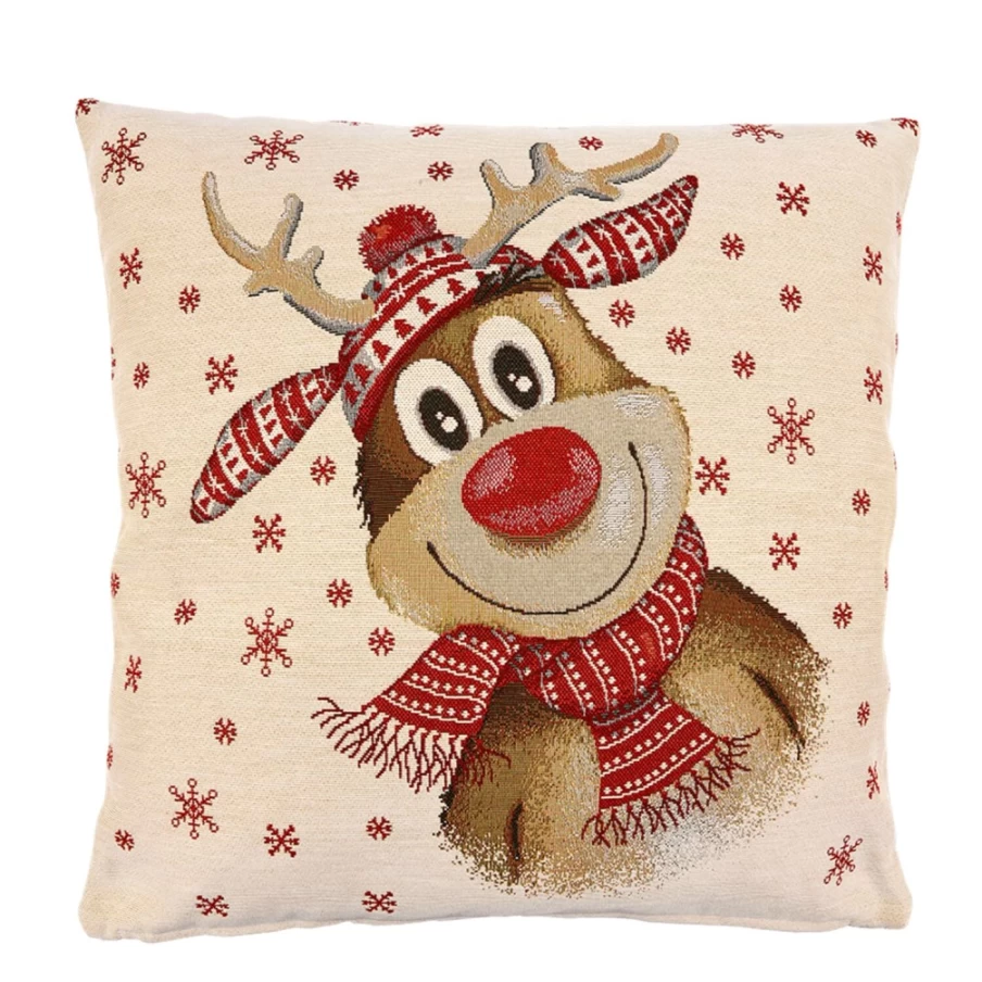 Sandner Christmas Cushion Cover "Jolly Reindeer With Cap" - Festive Holiday Decor