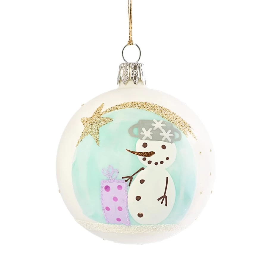 Käthe Wohlfahrt 7Cm Snowman Glass Bauble with Shooting Star - Handmade Christmas Ornament
