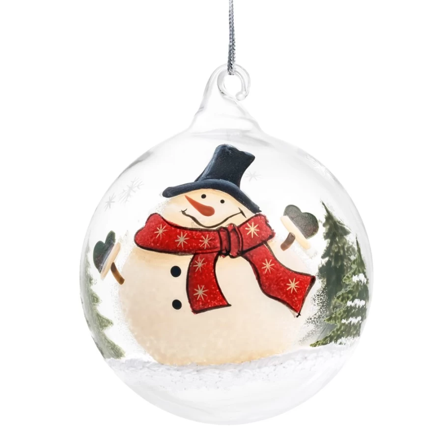 Käthe Wohlfahrt 8cm Clear Glass Snowman Ornament with Top Hat - Christmas Decoration