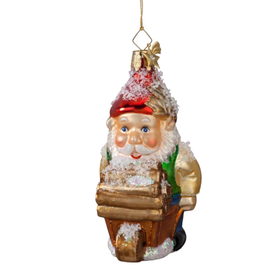 "Poesie in Glas Garden Dwarf with Wheelbarrow - Decorative Outdoor Statue"