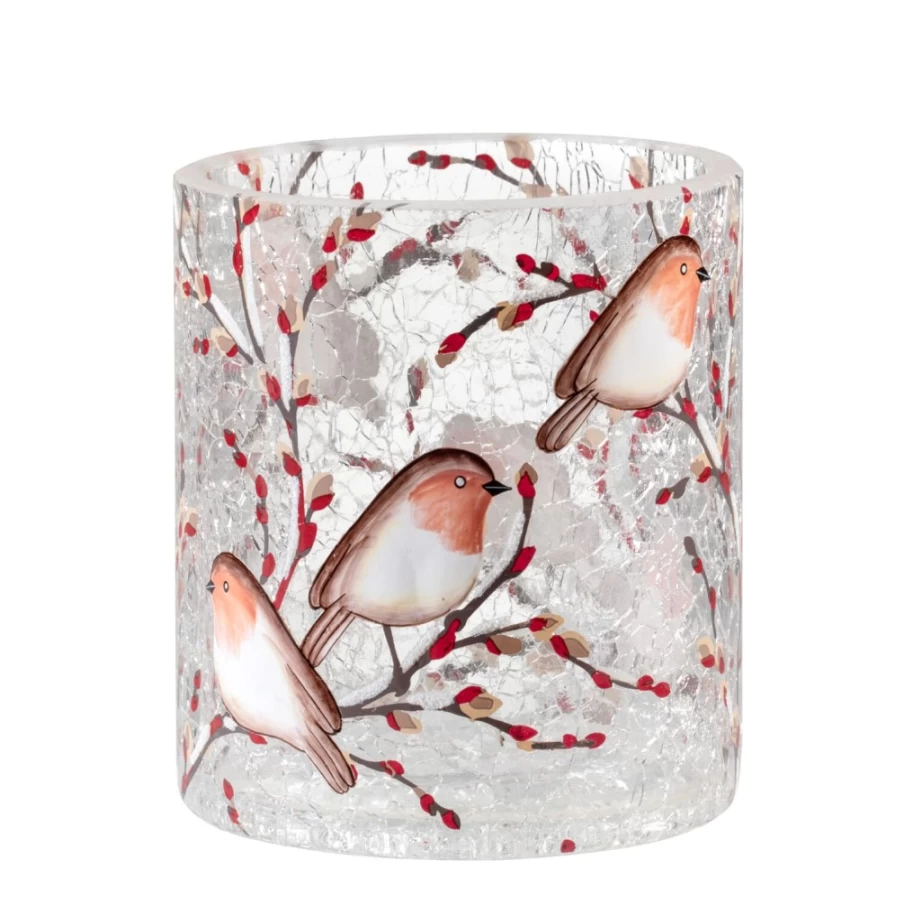 Käthe Wohlfahrt Tealight Holder "Robin Family" - 10cm Handmade Christmas Decoration