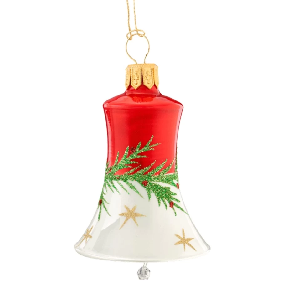"Käthe Wohlfahrt Bell Red-White Christmas Ornament with Twig and Stars Decoration"