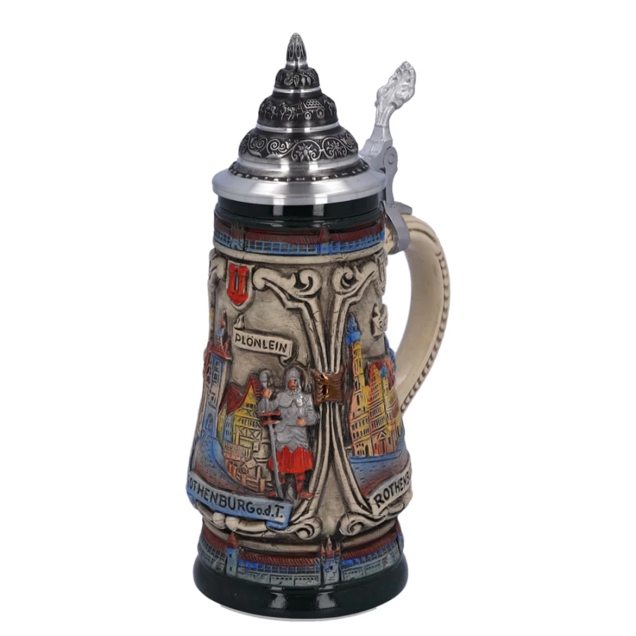 "Käthe Wohlfahrt Rothenburg Knight Beer Stein with Tin Lid - 0.25L Traditional German Collectible Tankard"