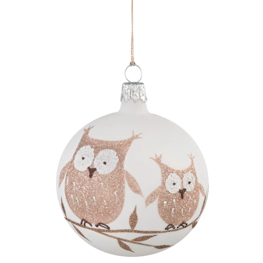 Käthe Wohlfahrt White Glass Bauble with Brown Owl Design – 7cm Christmas Ornament