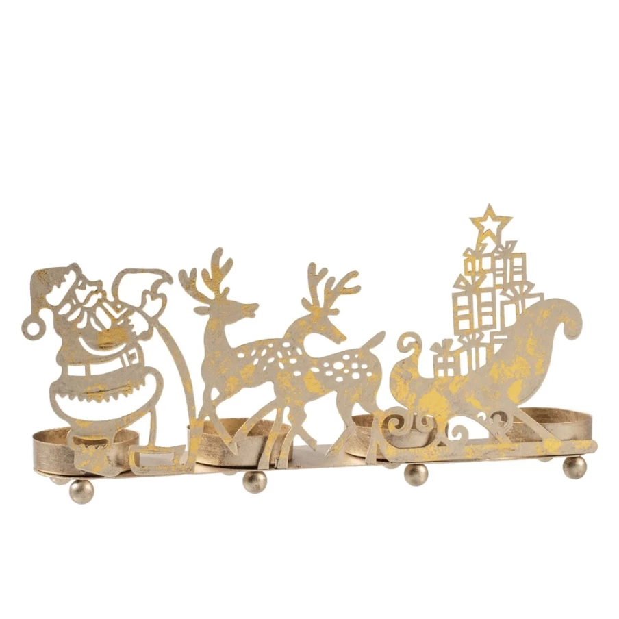 Käthe Wohlfahrt Gold Reindeer Sleigh Tealight Holder - Christmas Decorative Candle Stand