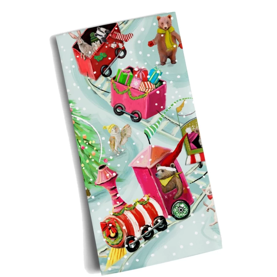 Käthe Wohlfahrt Christmas Animal Train Tea Towel - Holiday Kitchen Towel with Festive Design