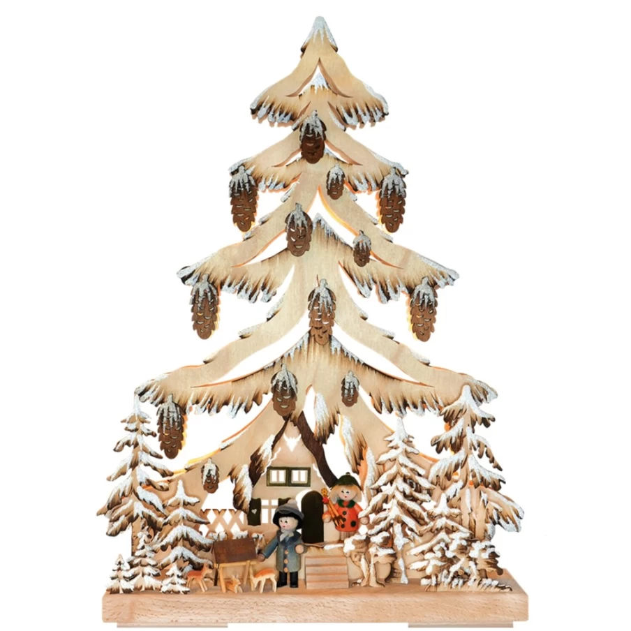 RATAGS Holzdesign Schwibbogen Winter Forest Scene LED Candle Arch with USB Port, 115V, Traditional German Christmas Decoration