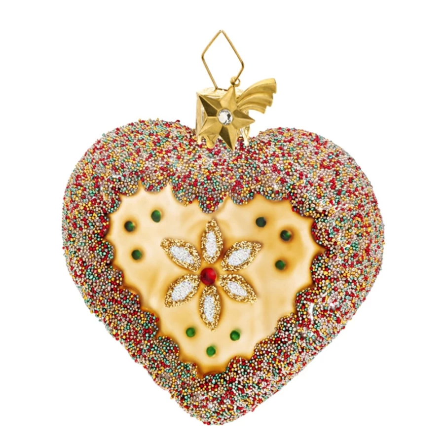 "Poesie in Glas Gingerbread Heart Ornament with Decorative Beads - Handcrafted Christmas Decor"