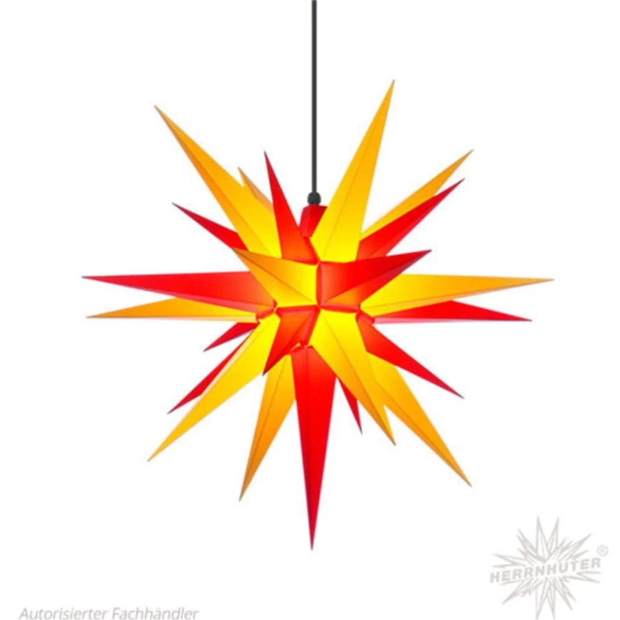 Herrnhuter Sterne Christmas Star Decoration, 26.8 Inch Yellow and Red Plastic Advent Star, Traditional German Xmas Tree Topper