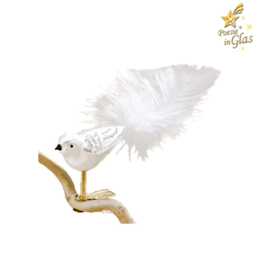 "Poesie in Glas White-Silver Glass Bird Decorative Figurine"