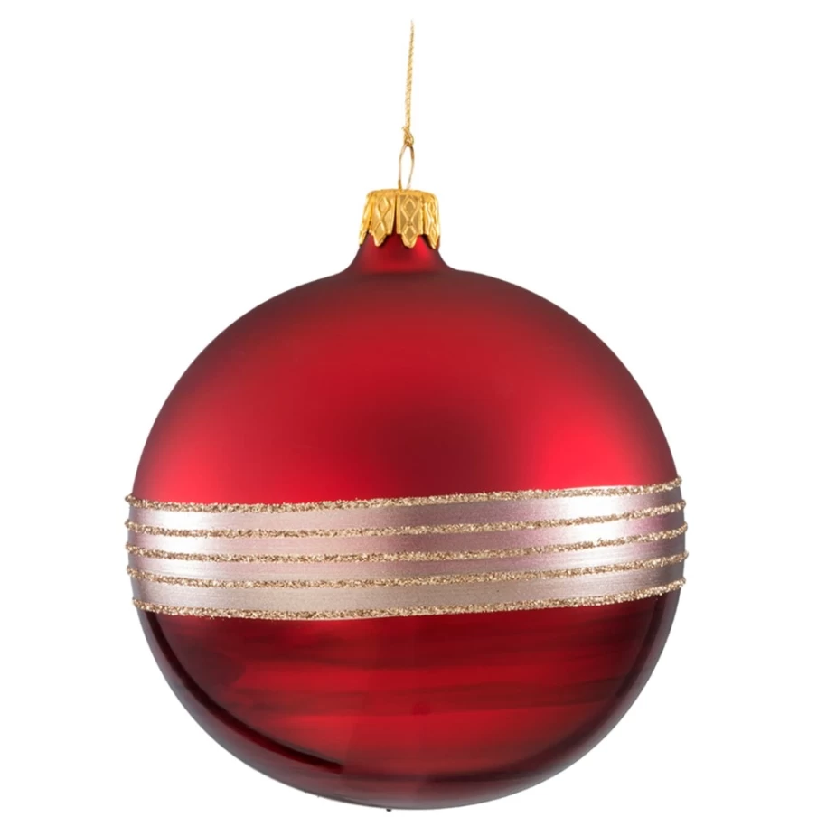 Käthe Wohlfahrt 10Cm Dark Red Glitter Striped Glass Christmas Bauble Ornament
