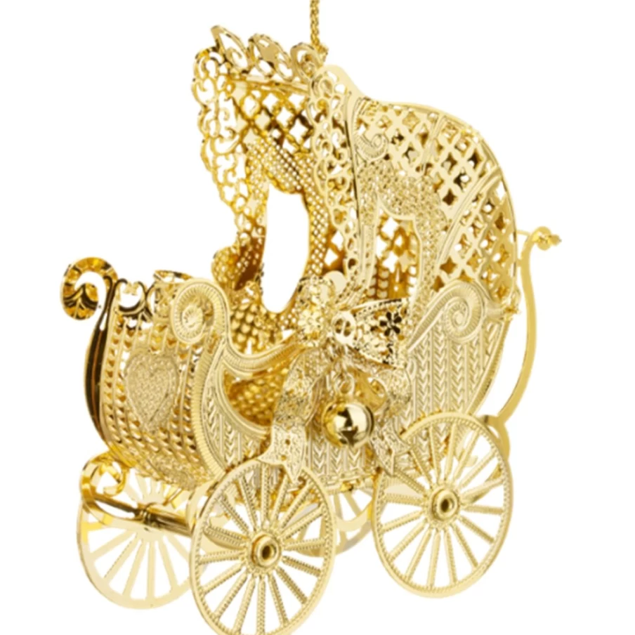 "Käthe Wohlfahrt Gold-Plated Pram - Elegant Collectible Baby Carriage"